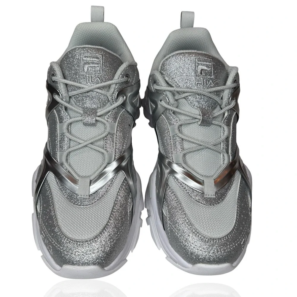 New Fila Women's 10‎ Electrove 2 Sneakers Silver Sparkle Glitter Metallic Chunky